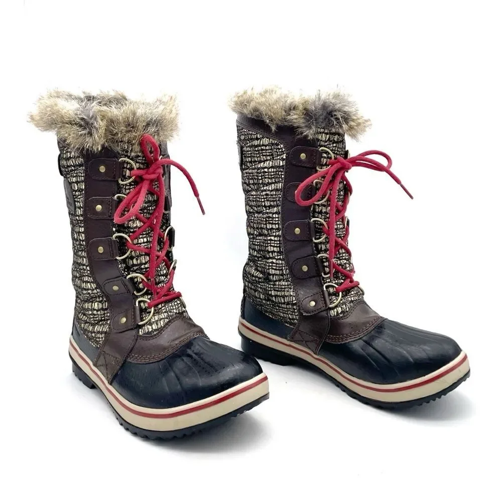 Sorel Tofino II Waterproof Winter Boots Faux Fur Cordovan Saddle Women’s Size 8